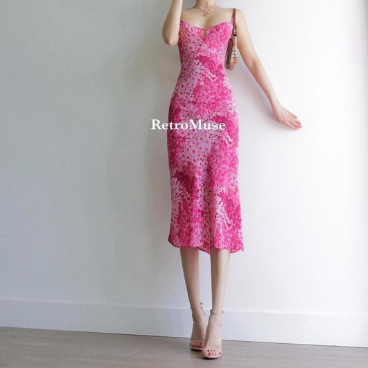 Y2K pink floral slip dress summer dress M