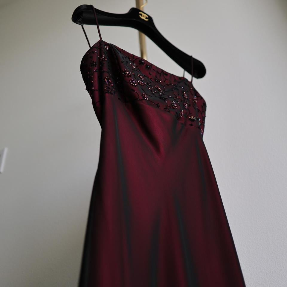 Y2K vintage black red beaded prom dress formal dress S-M