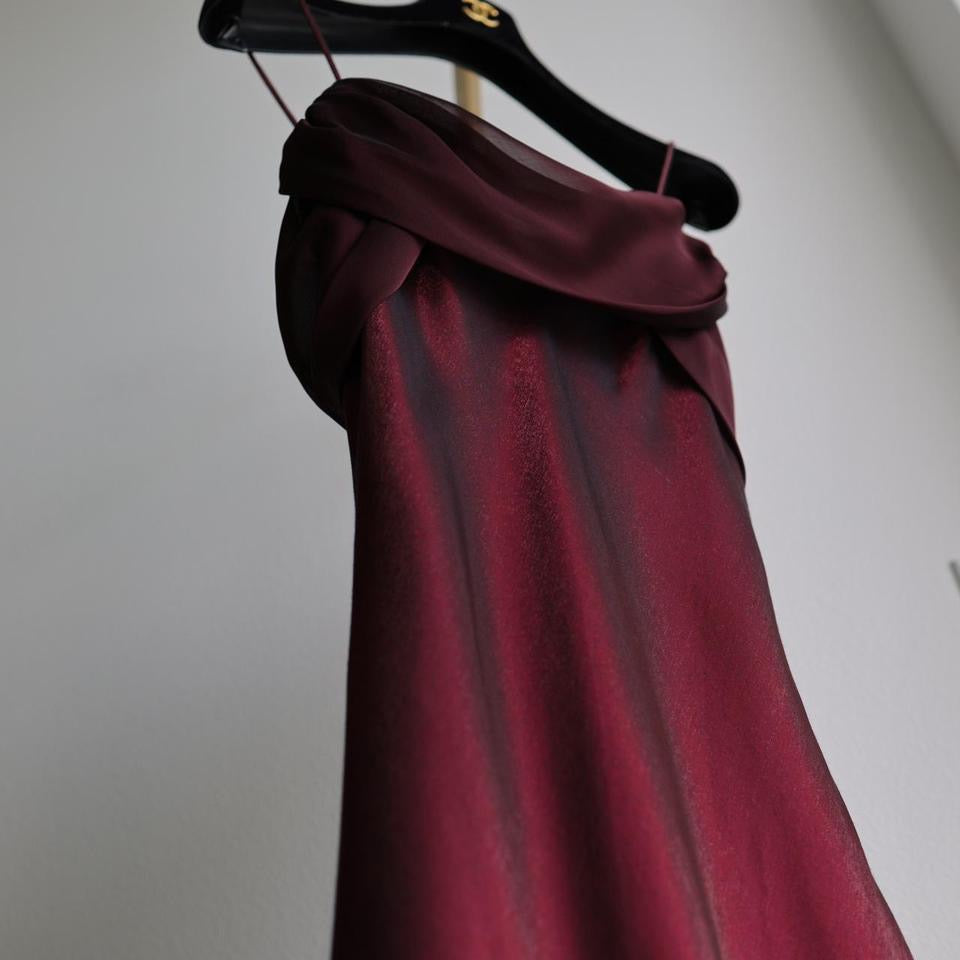 Y2K vintage shimmery dark burgundy prom dress formal dress 6(S)