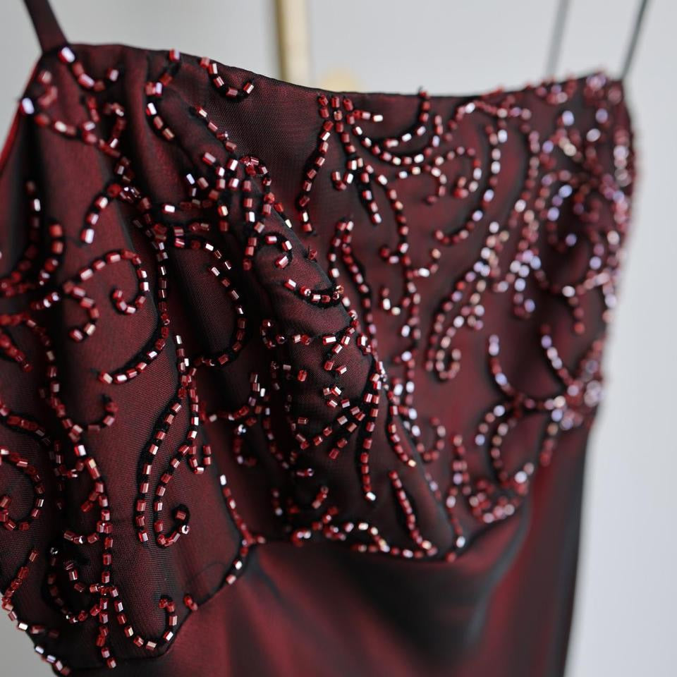 Y2K vintage red black beaded prom dress formal dress PXS