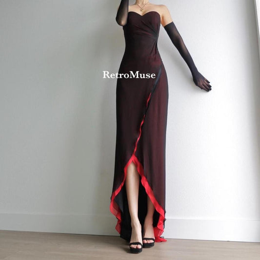 Y2K vintage red black layered long dress prom dress 6(S)