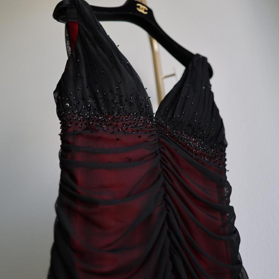 Y2K vintage black red beaded prom dress formal dress L