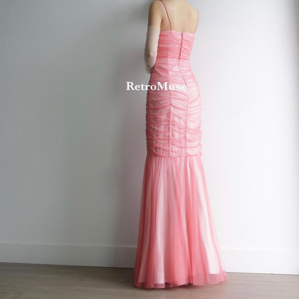 Y2K vintage ethereal coral mesh gown prom dress formal dress 6(S)