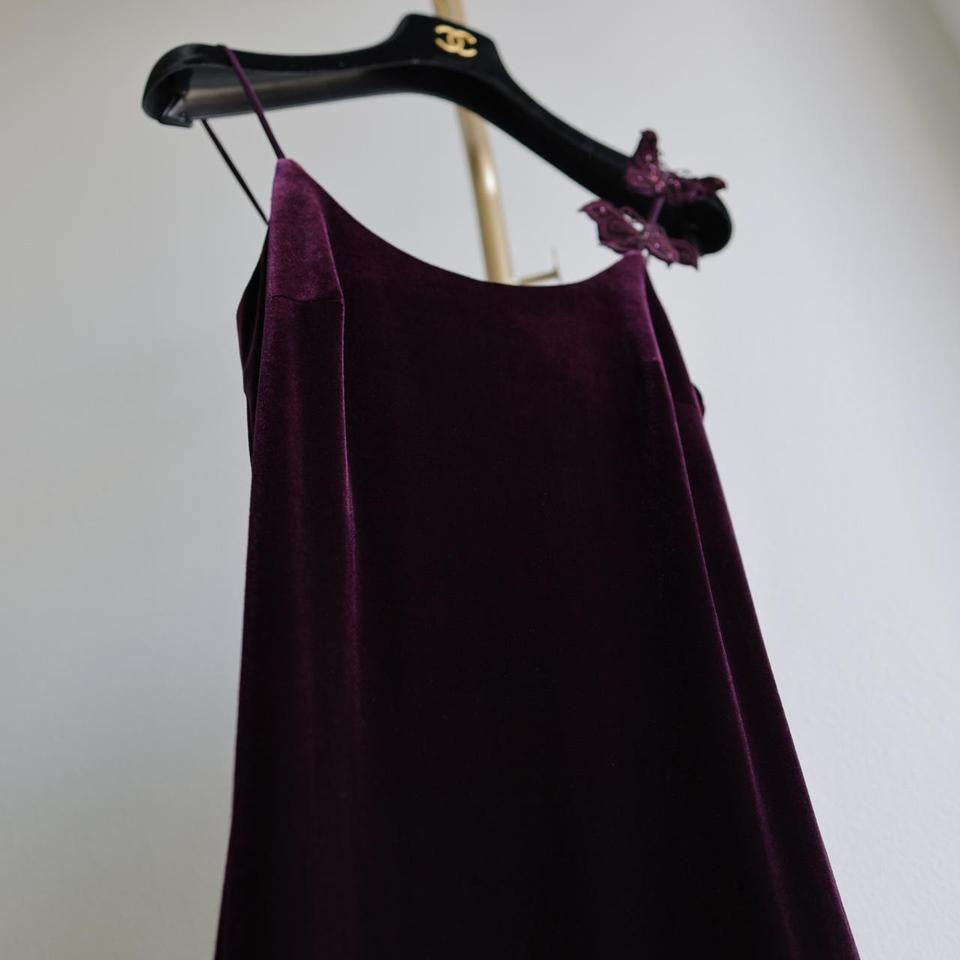 Y2K vintage butterfly burgundy velvet prom dress formal dress XS-S