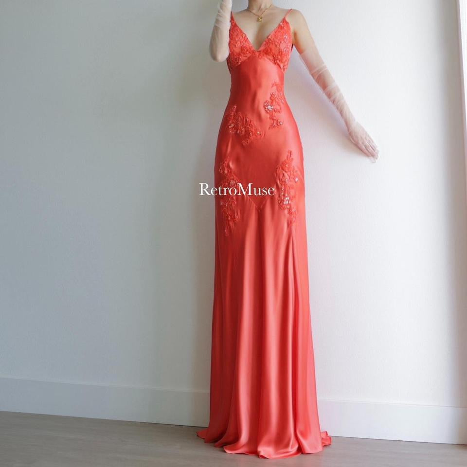 Y2K vintage orange  beaded prom dress formal dress homecoming dress S