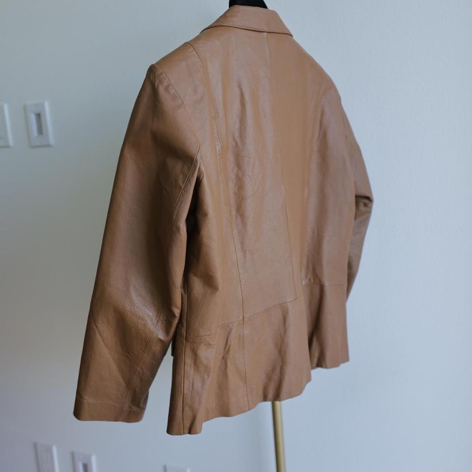 Y2K Vintage women tan brown real leather jacket Leather blazer XS-S