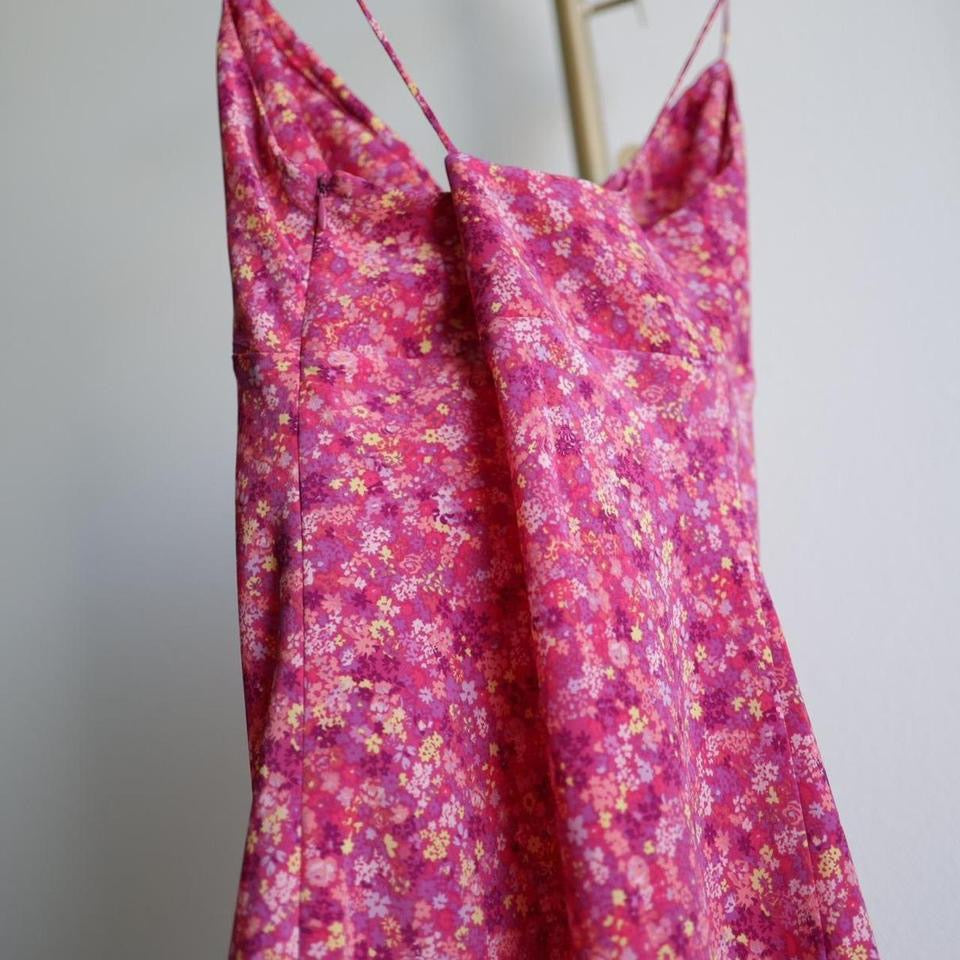 Y2K front tie dainty pink floral slip summer dress M