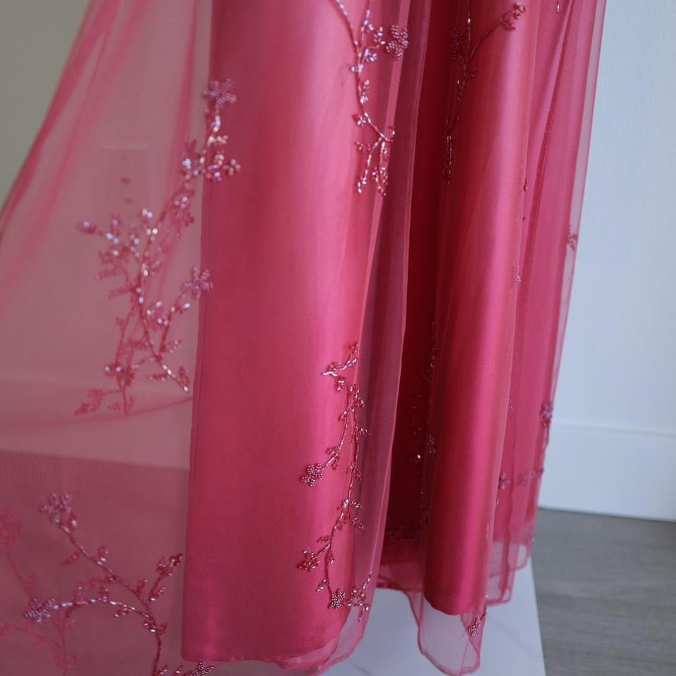 Y2K vintage red pink beaded gown prom dress M-L