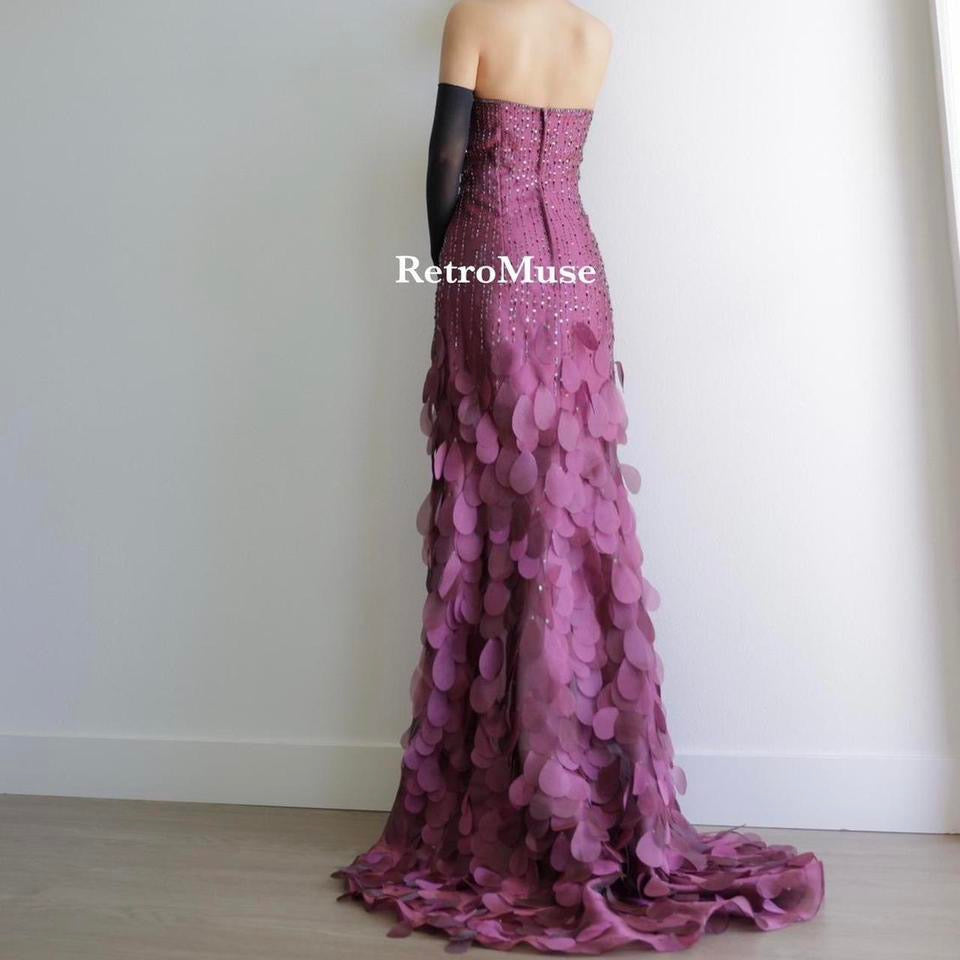 Y2K vintage pink beaded petal gown prom dress M-L