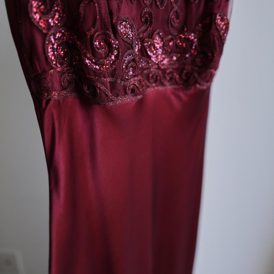 Y2K vintage sparkly see through chest burgundy prom dress formal dress 6(S)