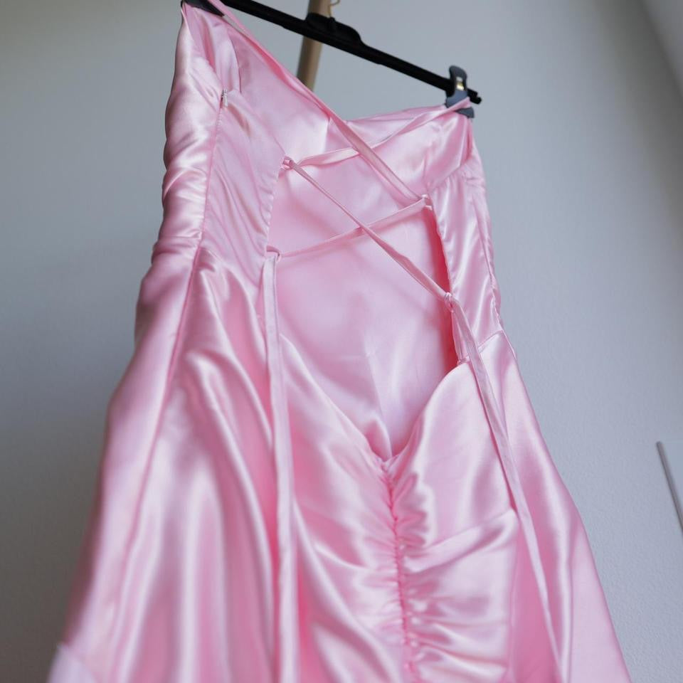 Y2K vintage baby pink satin prom dress formal dress M