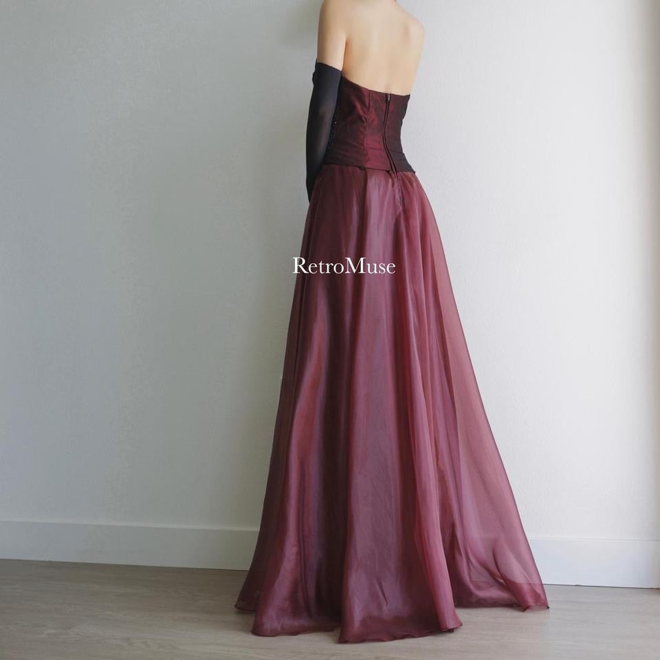 Y2K vintage burgundy beaded prom dress formal dress S-M