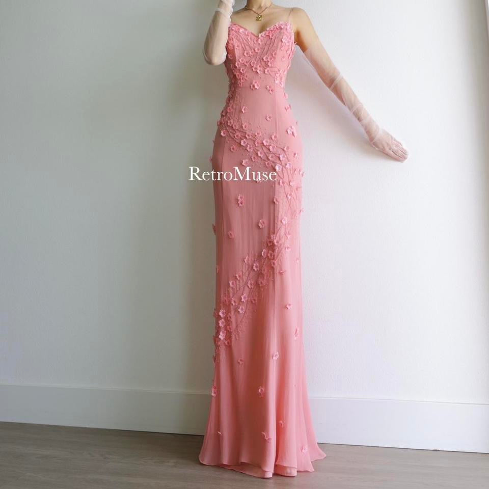 Y2k vintage coral beaded prom dress formal dress M