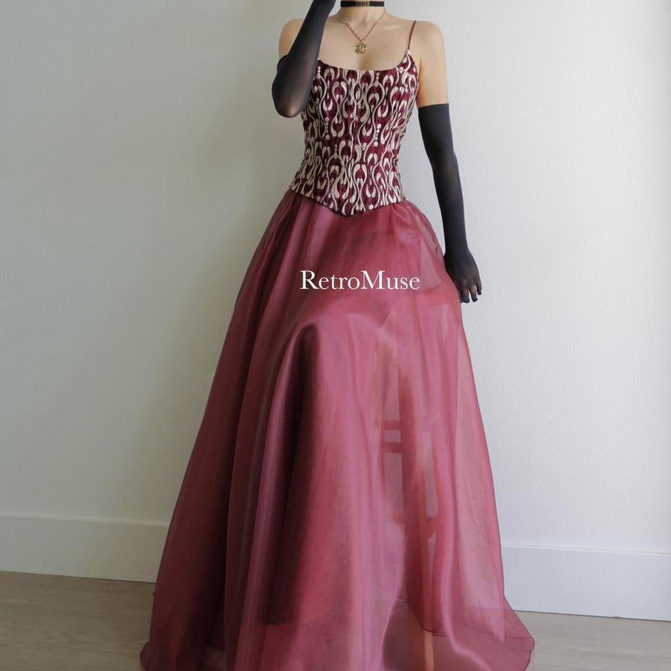 Y2K vintage burgundy corset gown prom dress formal dress S