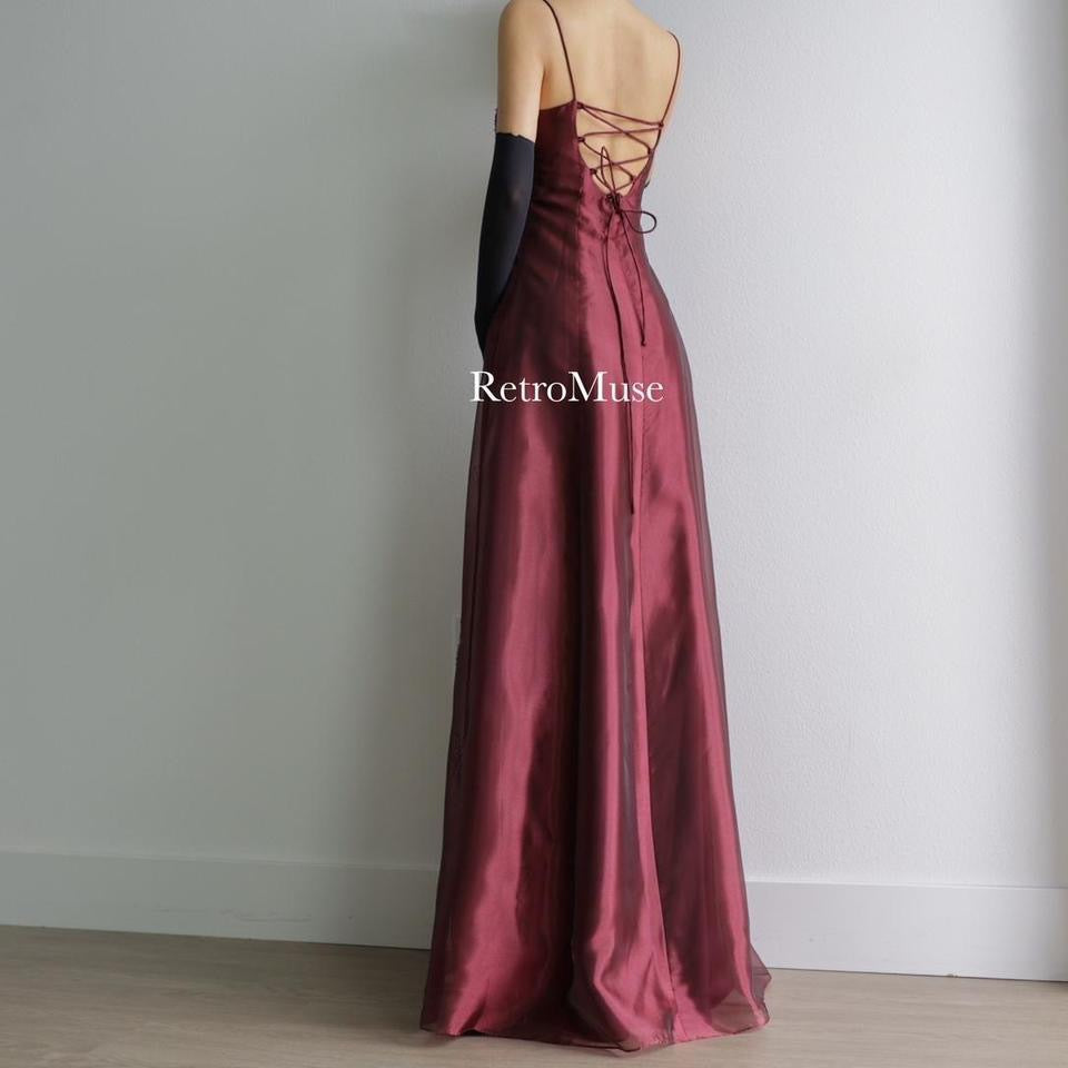 Y2k vintage burgundy beaded prom dress formal dress S