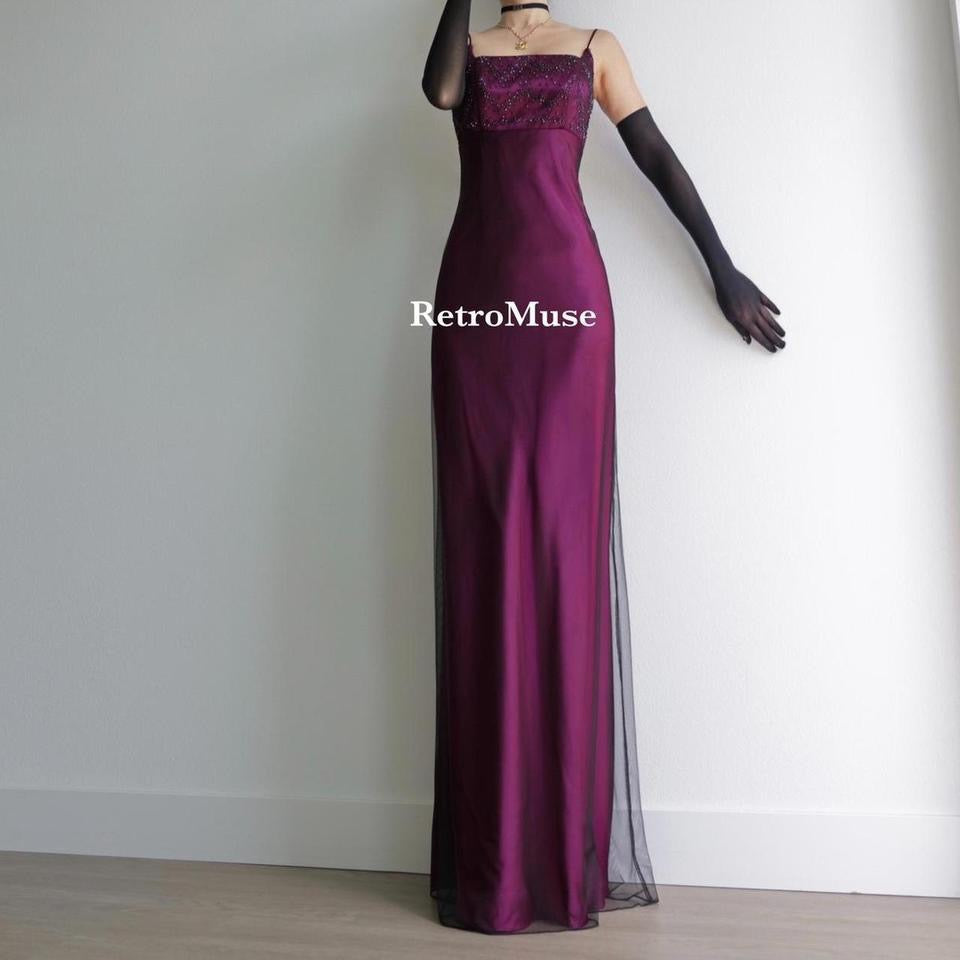 Y2K vintage black magenta layered gown prom dress 6(S)