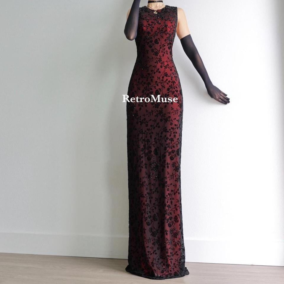 Y2K vintage goth black red beaded prom dress homecoming dress L