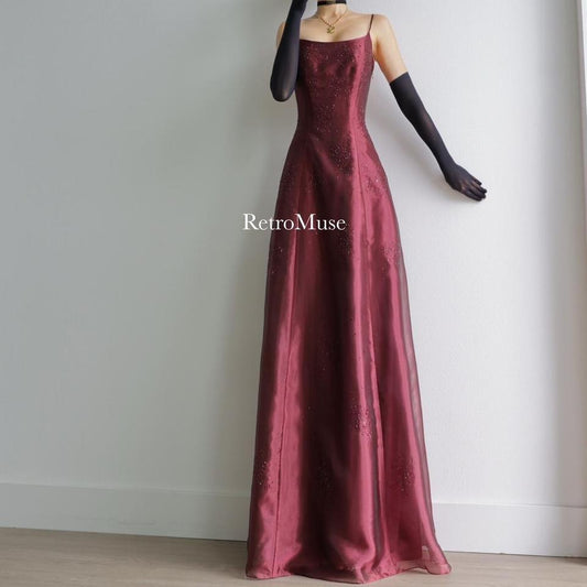 Y2k vintage burgundy beaded prom dress formal dress S