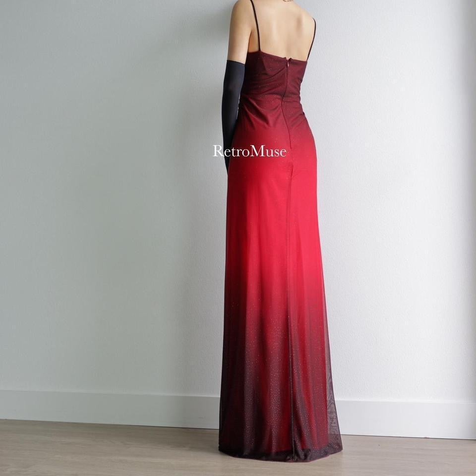 Y2K vintage sparkly dark red ombré prom dress formal dress 6(S)