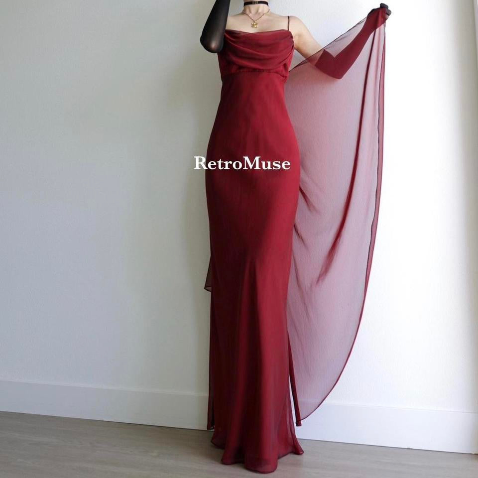 Y2K vintage dark burgundy goth prom dress formal dress L