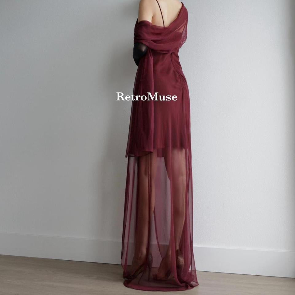 Y2K vintage burgundy dress prom dress homecoming dress 6(S).