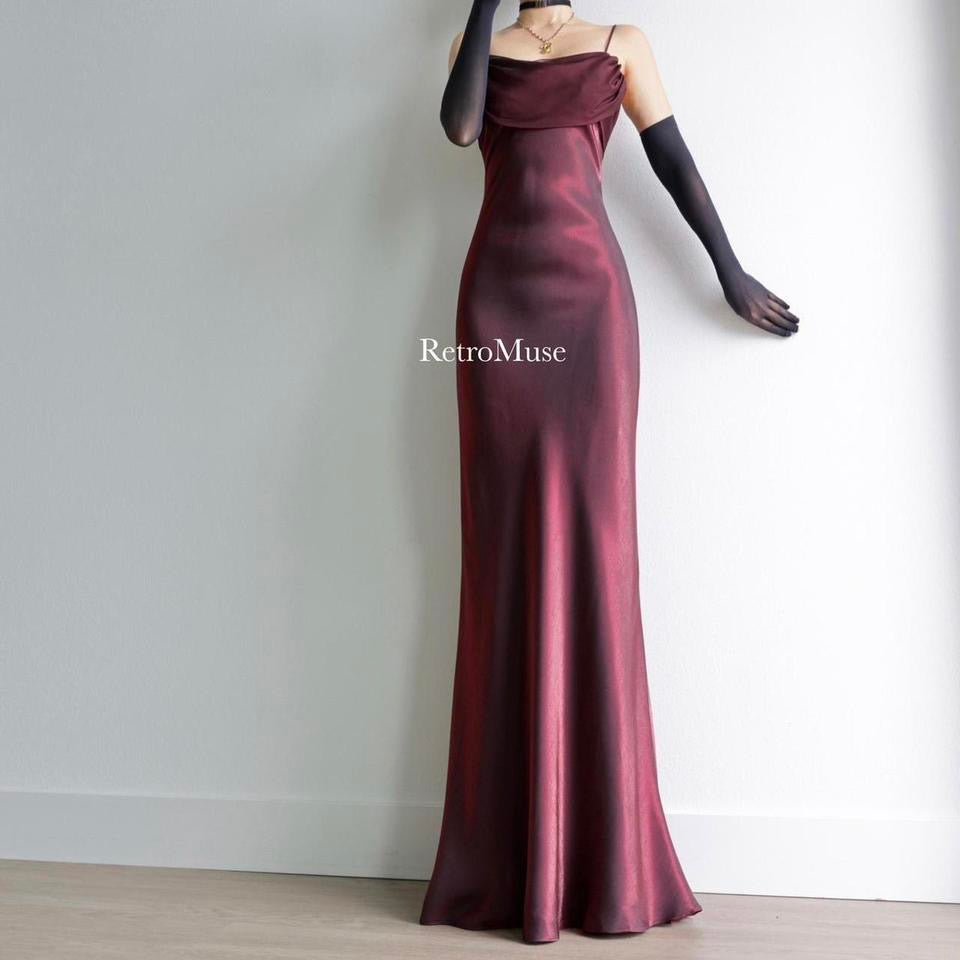 Y2K vintage shimmery dark burgundy prom dress formal dress 6(S)