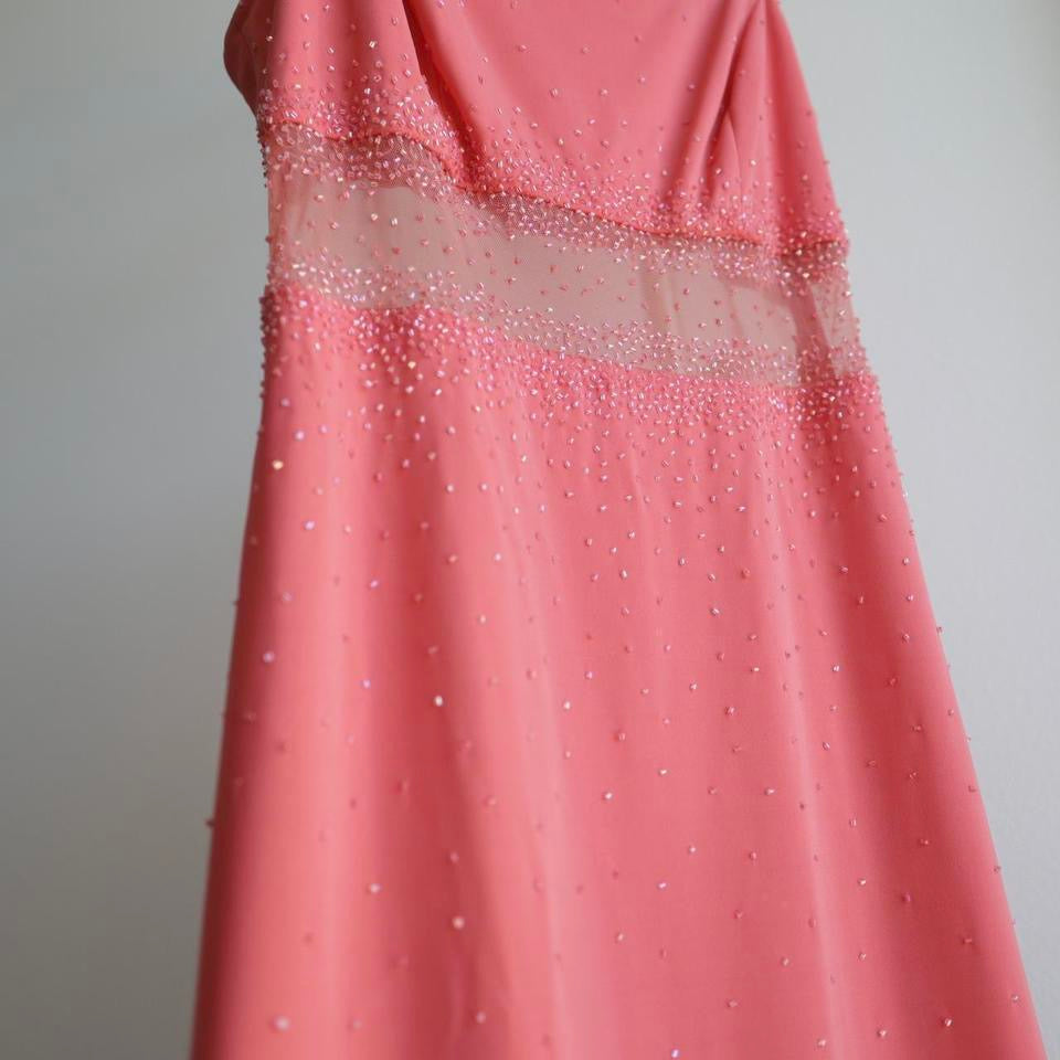 Y2K vintage coral see through waist beaded gown prom dress PL