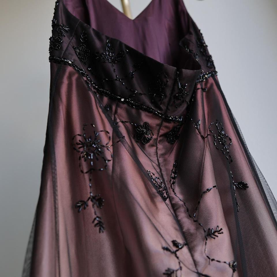 Y2K vintage dark mauve black beaded prom dress formal dress PM