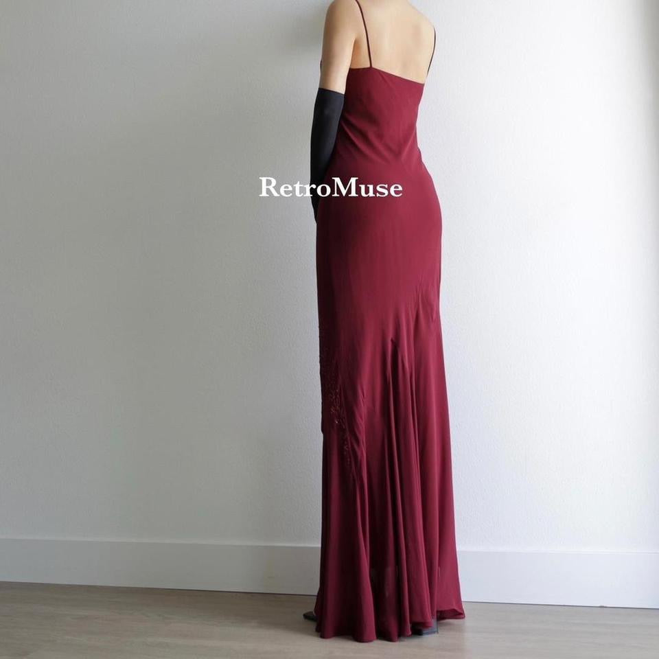 Y2K vintage burgundy beaded prom dress formal dress M-L