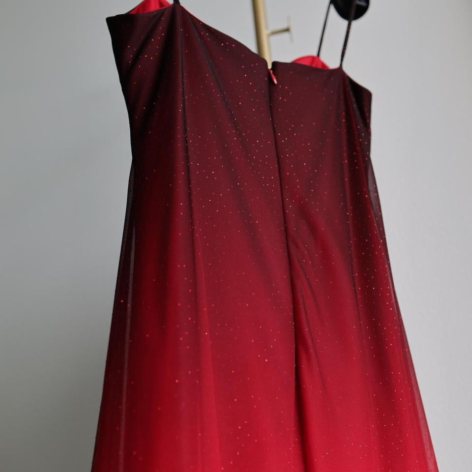 Y2K vintage sparkly dark red ombré prom dress formal dress 6(S)