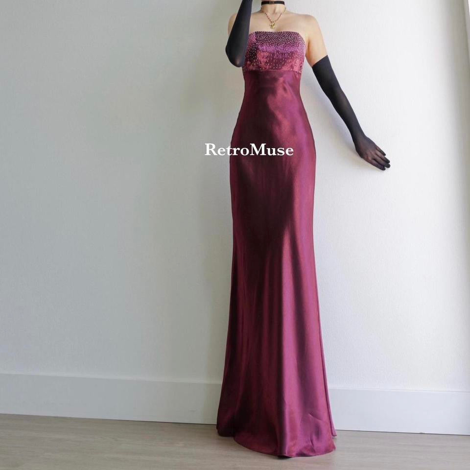 Y2K vintage pink plum beaded prom dress formal dress PXS