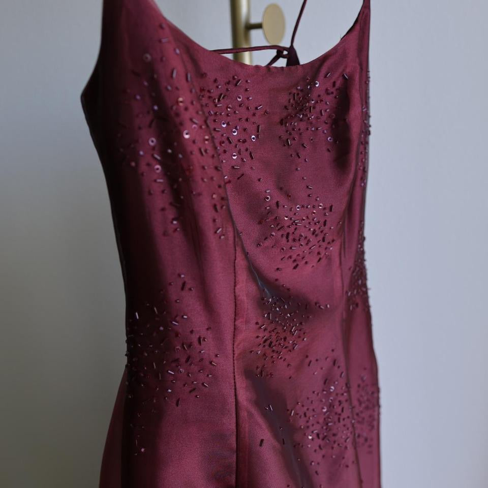 Y2k vintage burgundy beaded prom dress formal dress S