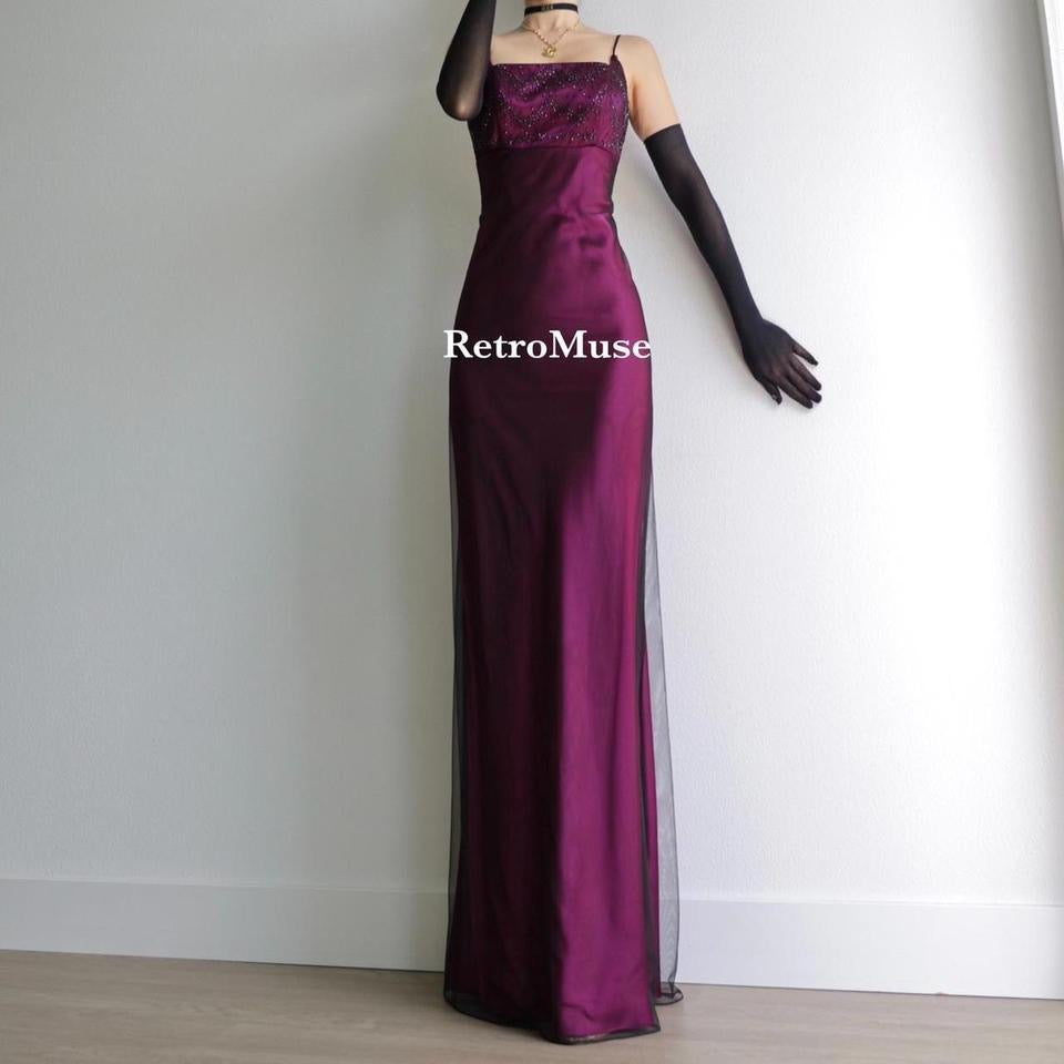 Y2K vintage black magenta layered gown prom dress 6(S)