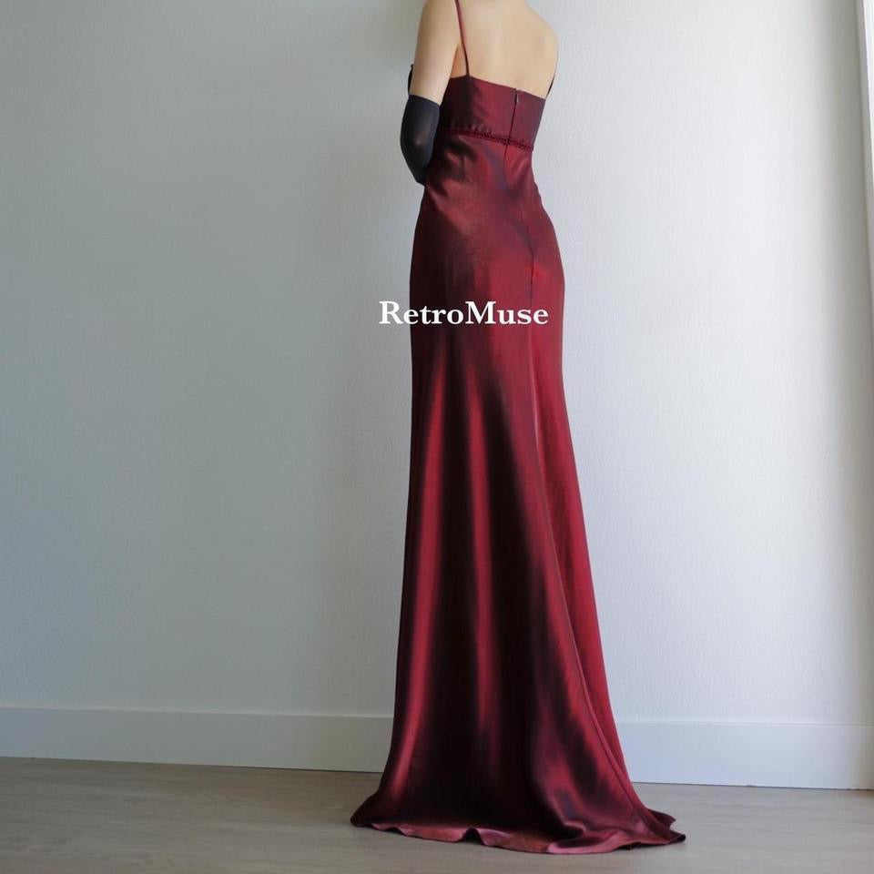 Y2K vintage milkmaid shimmery burgundy gown prom dress M-L