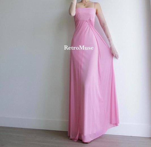 Y2K vintage bubble gum pink mesh gown prom dress L