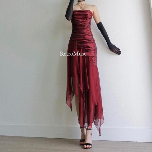 Y2K vintage burgundy homecoming dress prom dress 6 (S)