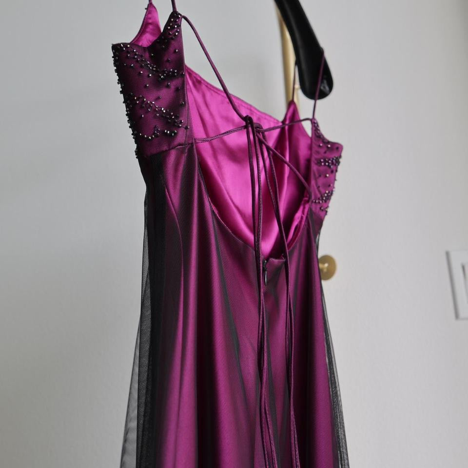 Y2K vintage black magenta layered gown prom dress 6(S)