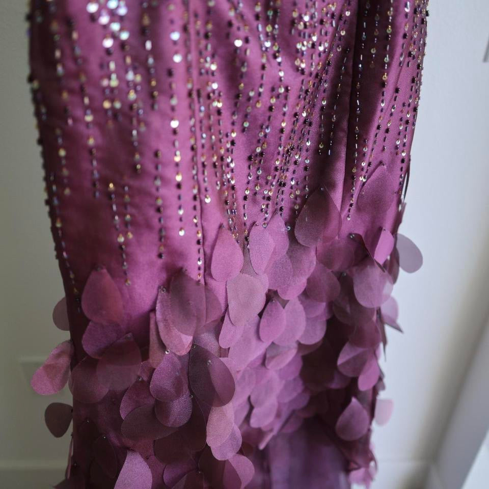 Y2K vintage pink beaded petal gown prom dress M-L