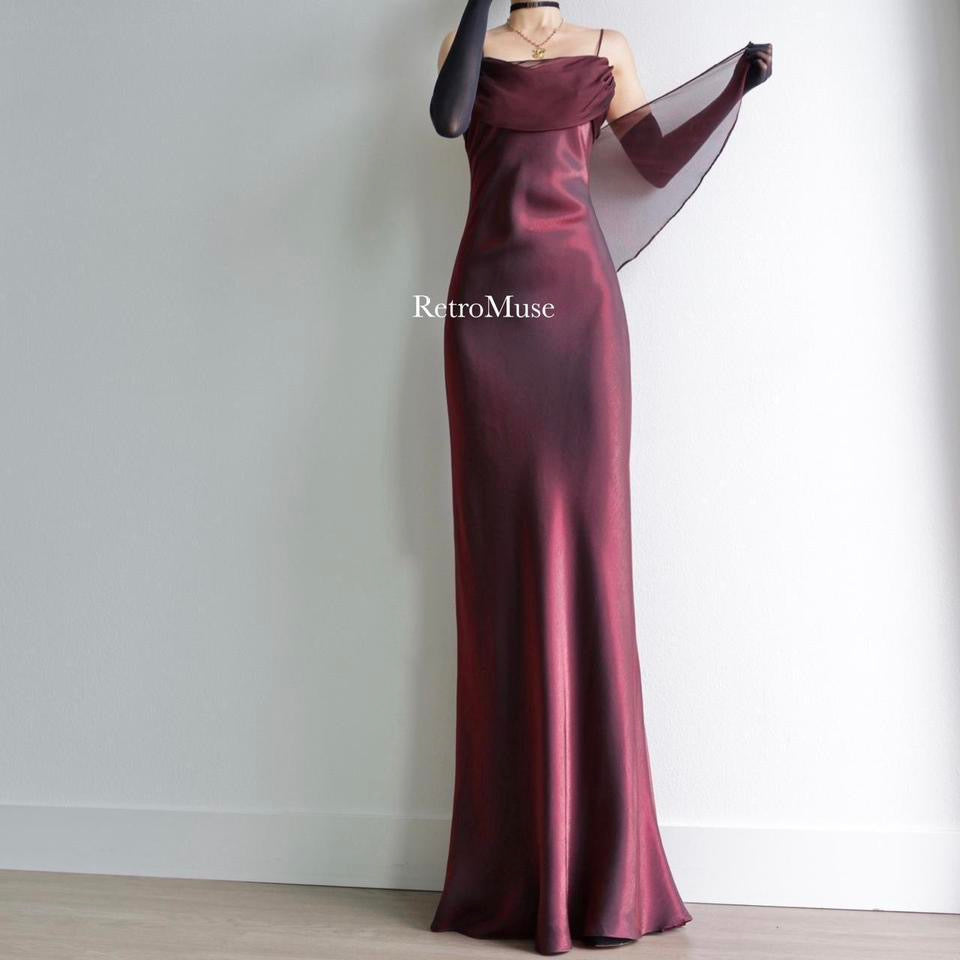 Y2K vintage shimmery dark burgundy prom dress formal dress 6(S)