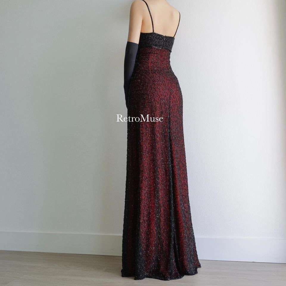 Y2K vintage red black beaded prom dress formal dress S