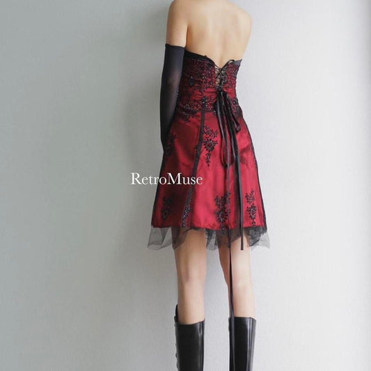 Y2K black red layered goth homecoming dress M