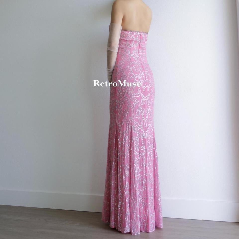 Y2K bubble gum pink silk sequined gown prom dress XS-S