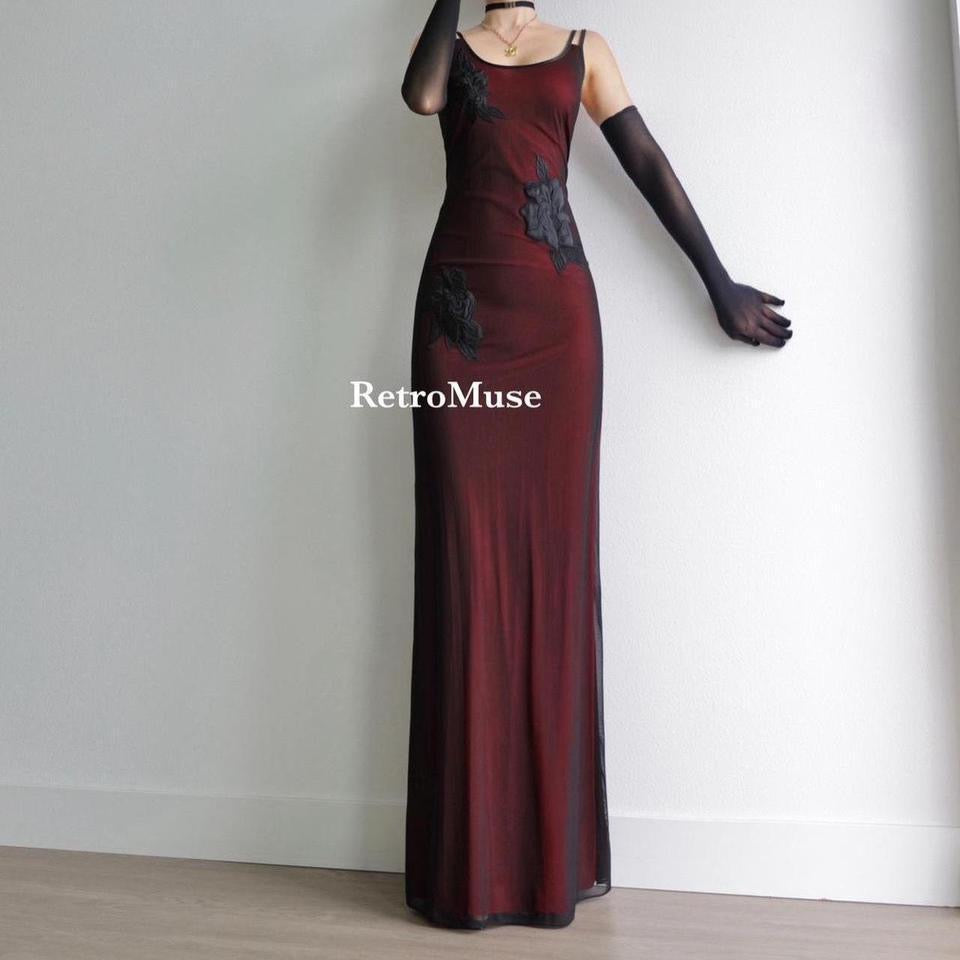 Y2K vintage goth black red layered prom dress homecoming dress L