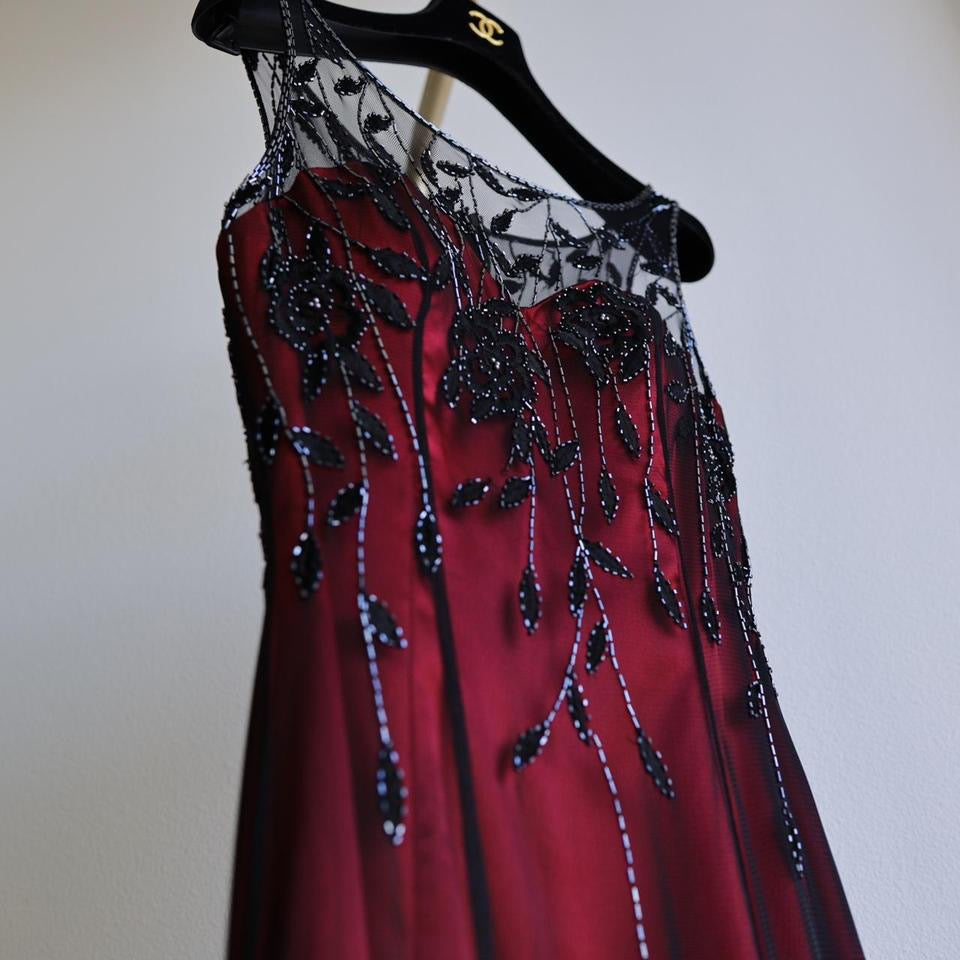 Y2k vintage red black beaded prom dress formal dress 6-8 (S-M)