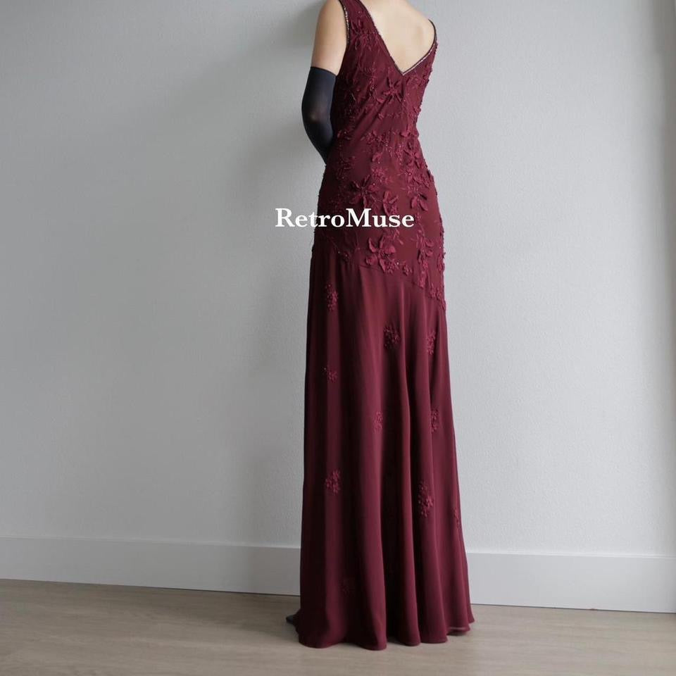 Y2K vintage burgundy beaded prom dress formal dress L