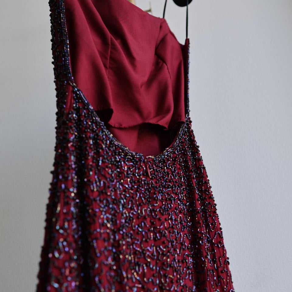 Y2K vintage burgundy beaded prom dress formal dress XS