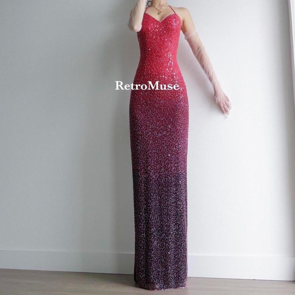 Y2k vintage red ombré beaded gown prom dress 6-8(S-M)