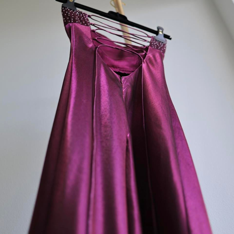 Y2K vintage pink plum beaded prom dress formal dress PXS