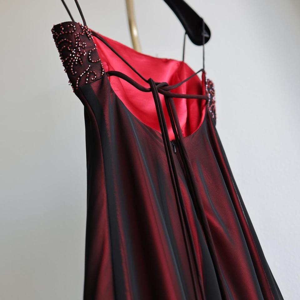 Y2K vintage red black beaded prom dress formal dress PXS