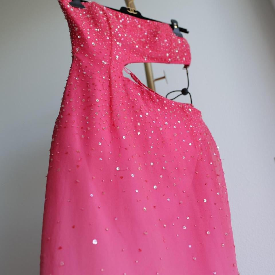 Y2K vintage pink ombre beaded prom dress formal dress S-M